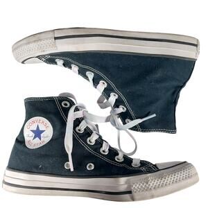 CONVERSE! CHUCK TAYLOR ALL STAR HIGH TOP BLACK CANVAS, WHITE SNEAKERS! SZ 7.5M